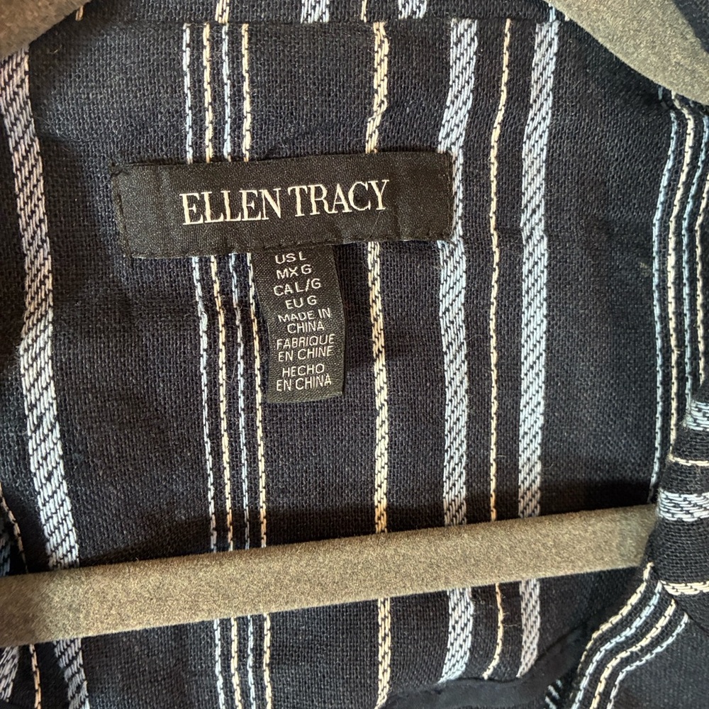 Spring Linen Blazer Women Large Navy/Light Blue/White Striped Blazer Linen Blend - Picture 7 of 12